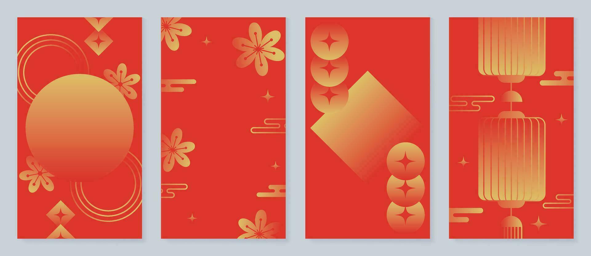 contento chino nuevo año cubrir antecedentes vector. año de el continuar diseño con dorado chino linterna, moneda, luna, flor, modelo. elegante oriental ilustración para cubrir, bandera, sitio web, calendario. vector