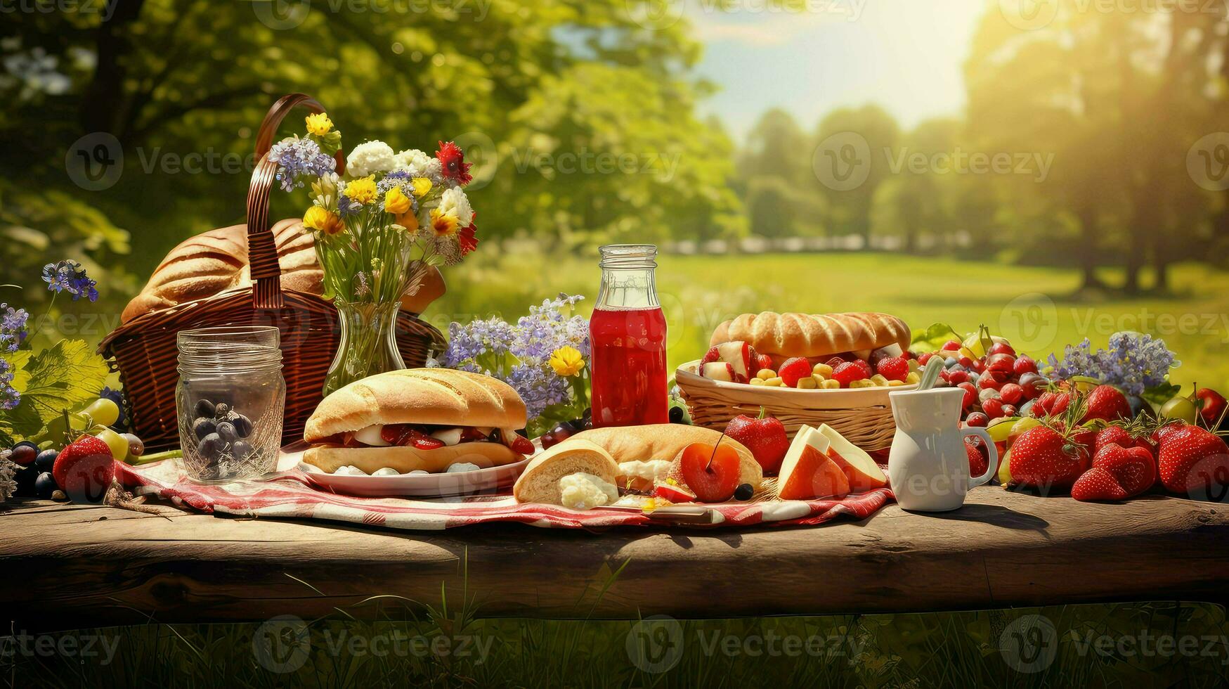 AI generated outdoors eating picnic food photo