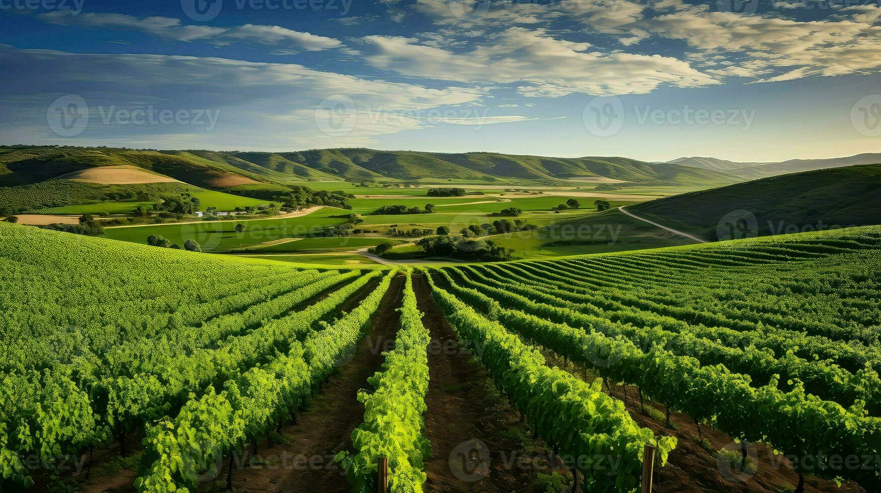 AI generated countryside vineyards farmland landscape photo