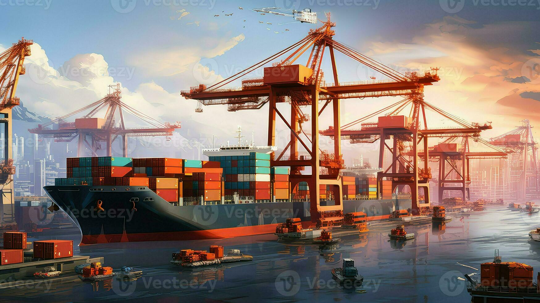 AI generated freight port ship cargo photo