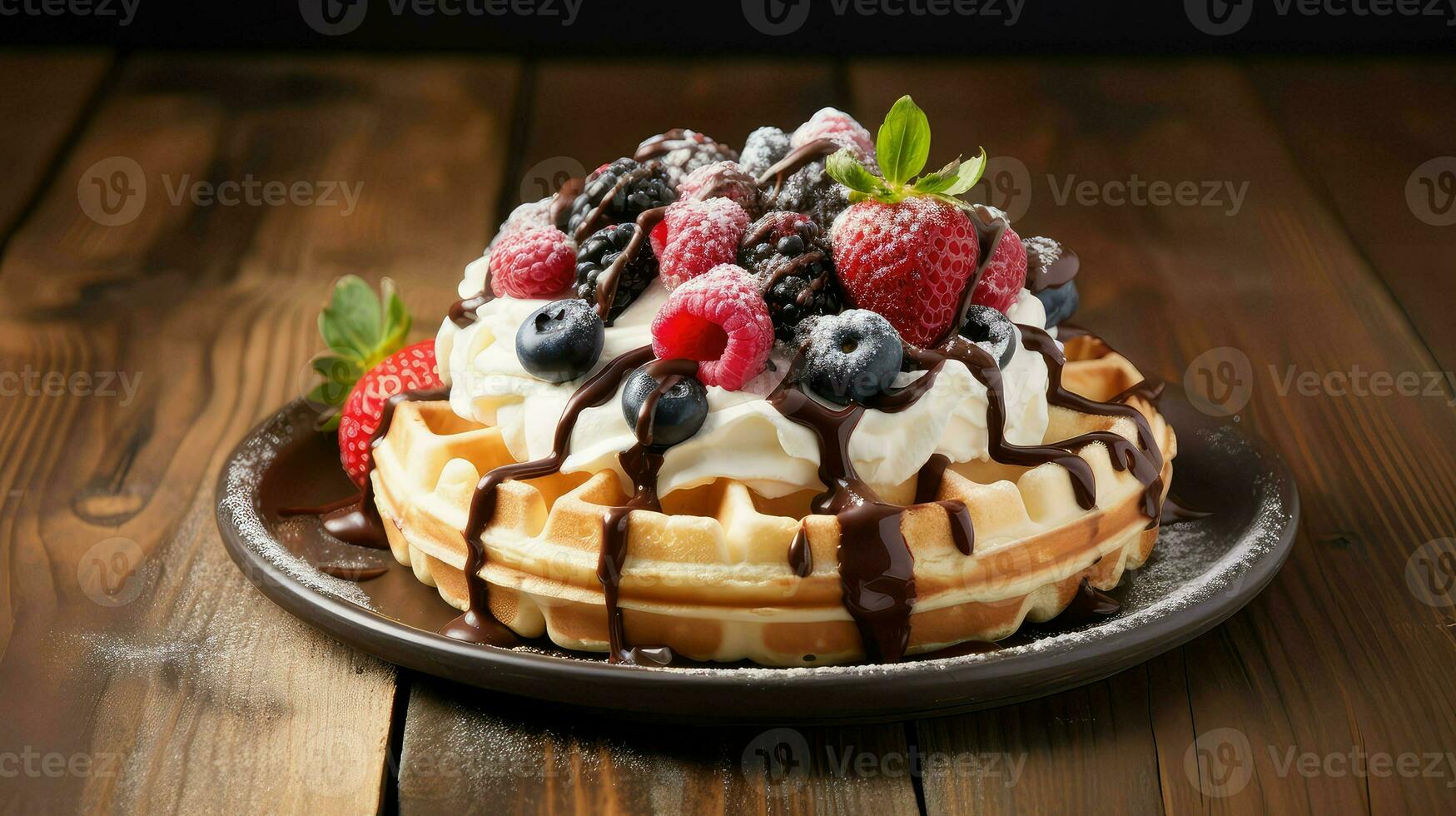 AI generated tasty cream waffle food photo