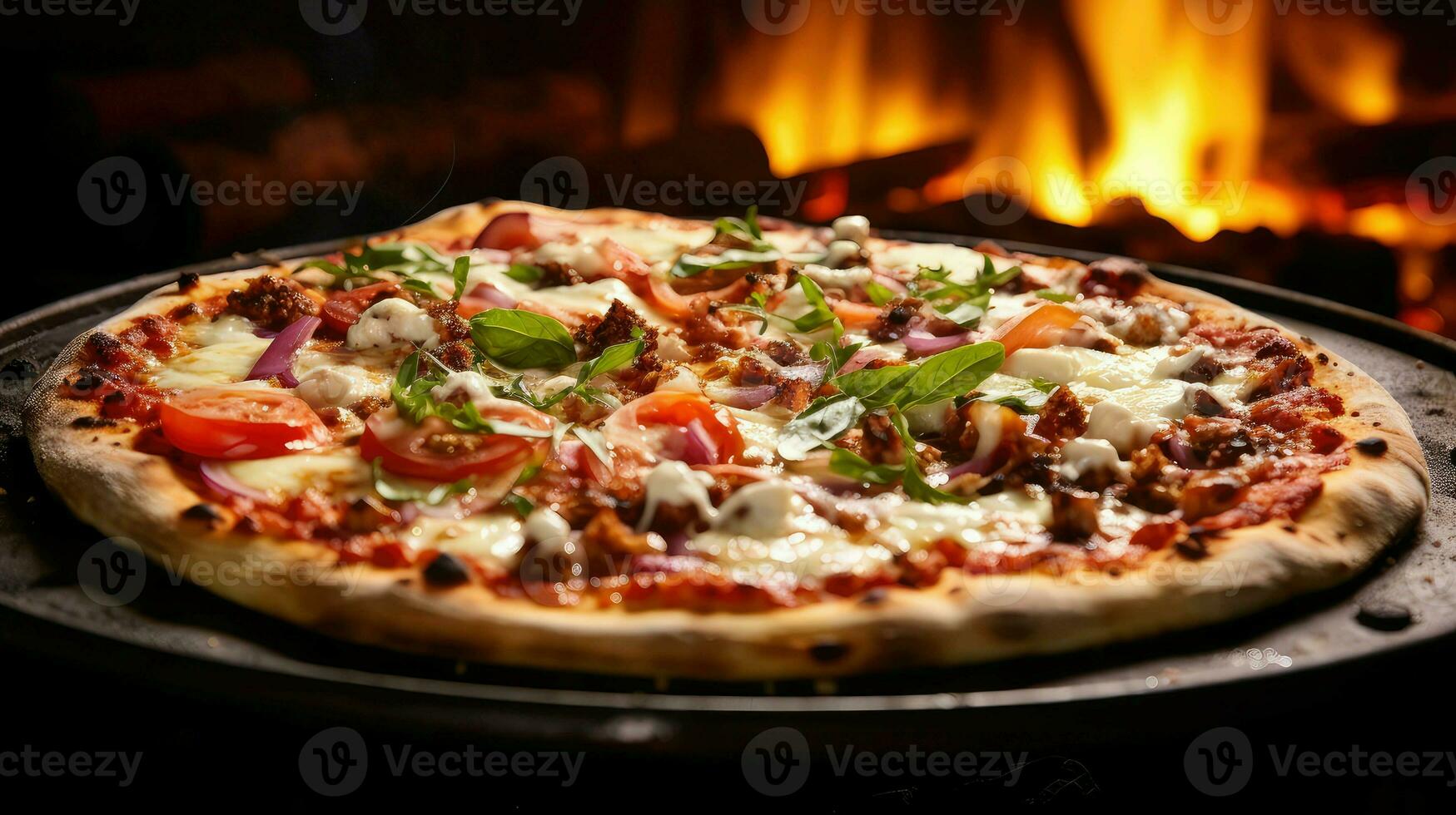 ai generado albahaca Mediterráneo Pizza comida foto