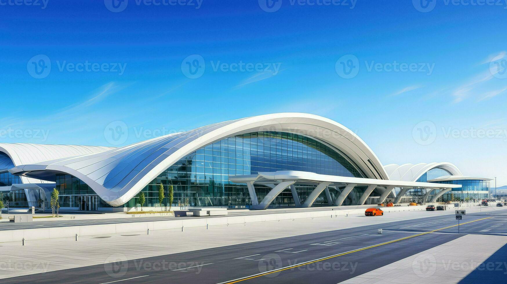 AI generated runway building airport background photo