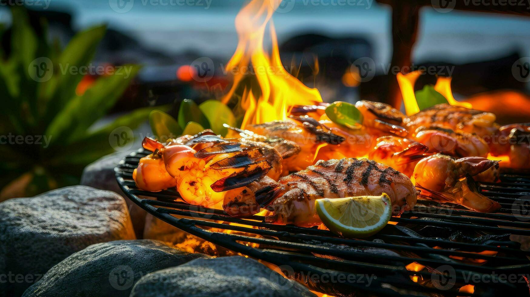 AI generated flame fire bbq food photo