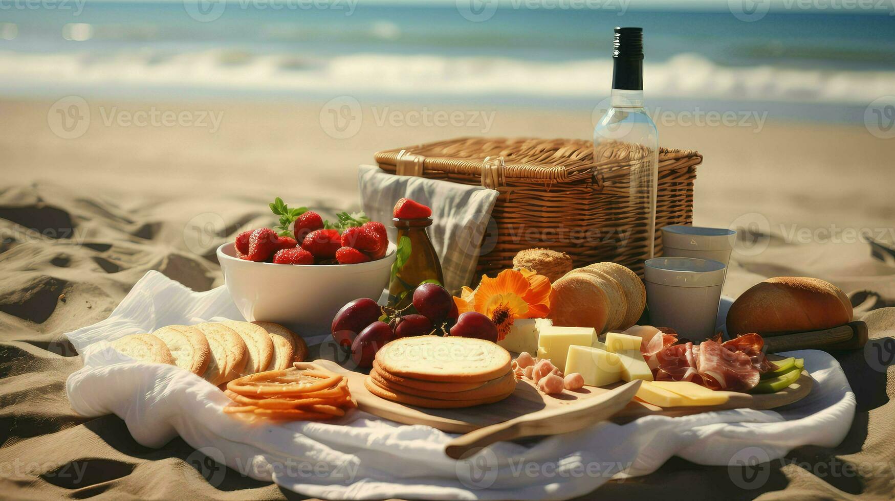 ai generado almuerzo comiendo picnic comida foto