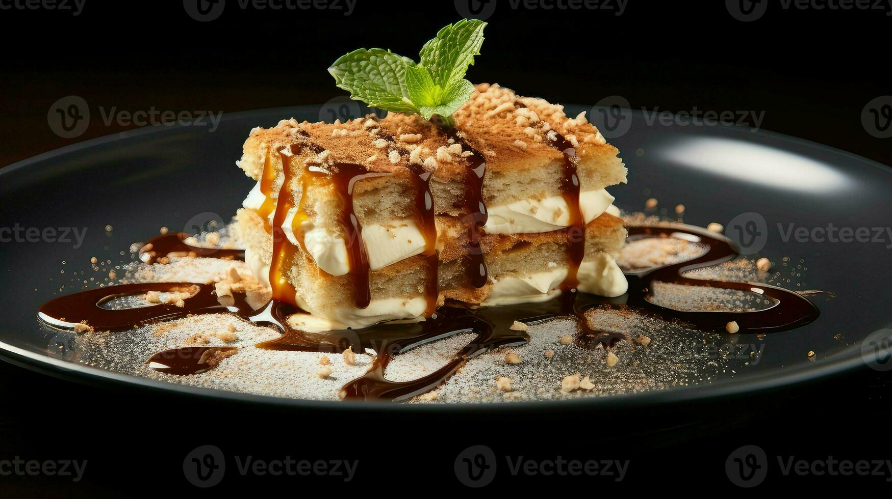 AI generated dessert plate tiramisu food photo