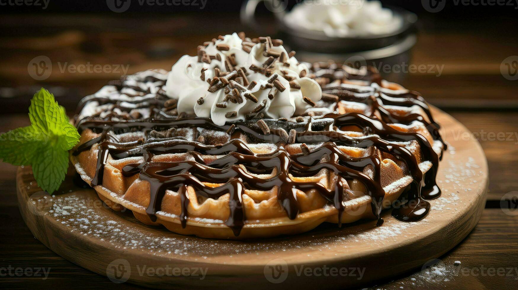 ai generado delicioso chocolate gofre comida foto