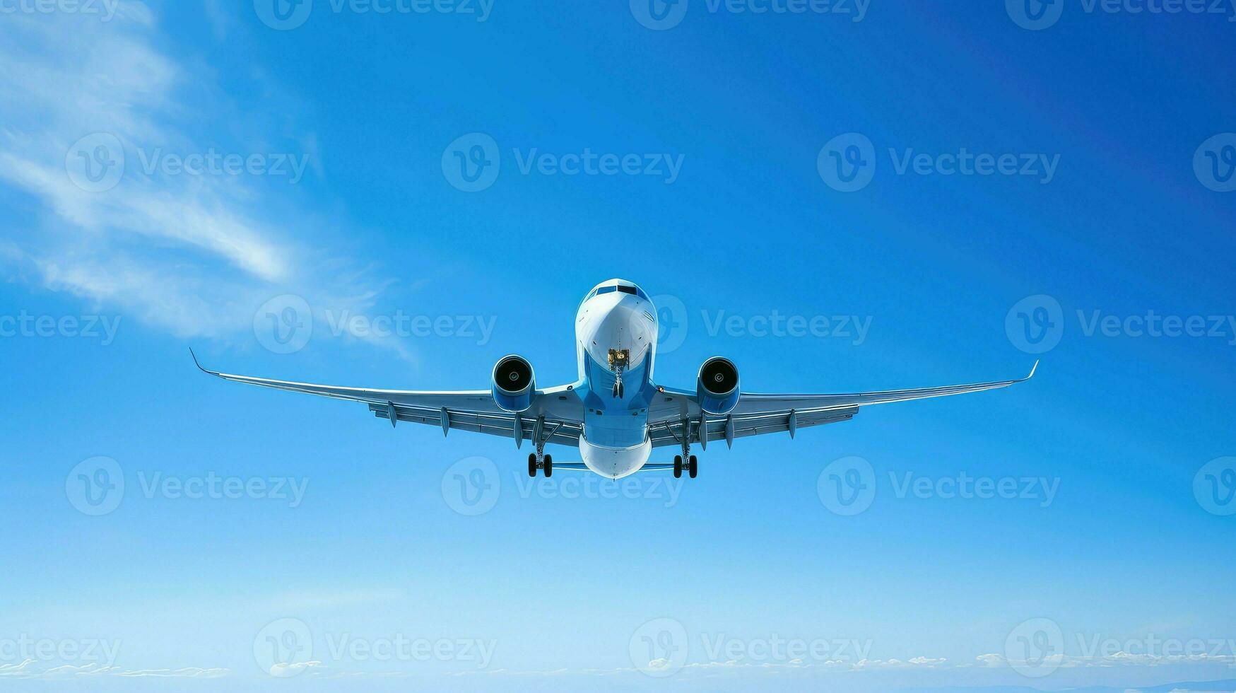 AI generated blue sky airplane backgtound photo