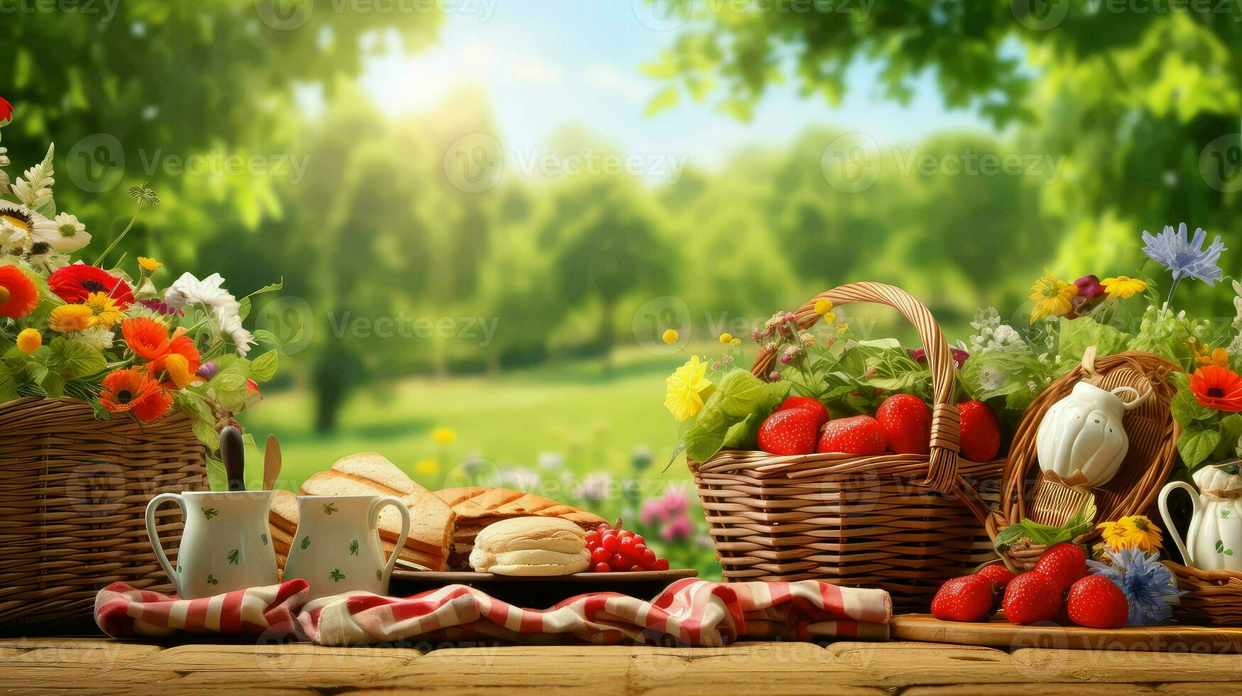 AI generated outdoor basket picnic food photo