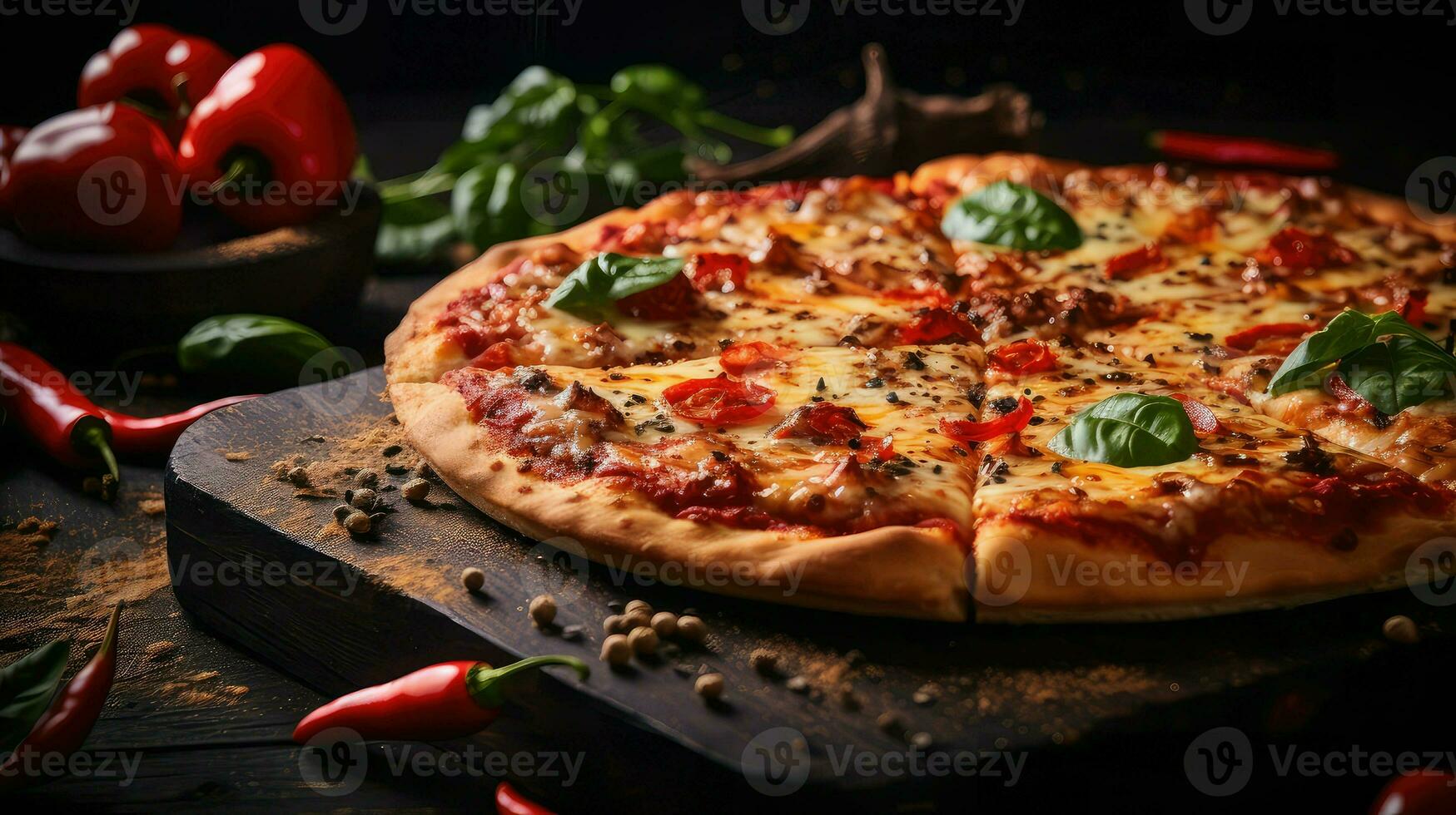 AI generated toppings crust pizza food photo