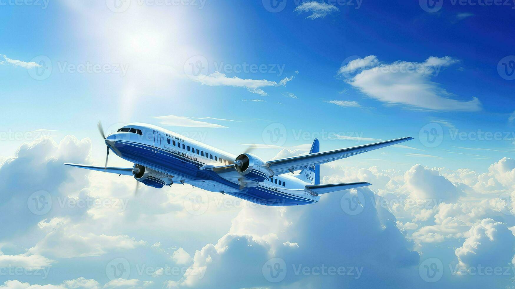 AI generated travel blue airplane backgtound photo