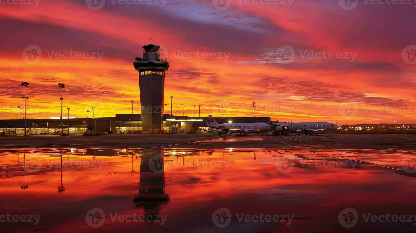 AI generated runway commercial airport background photo