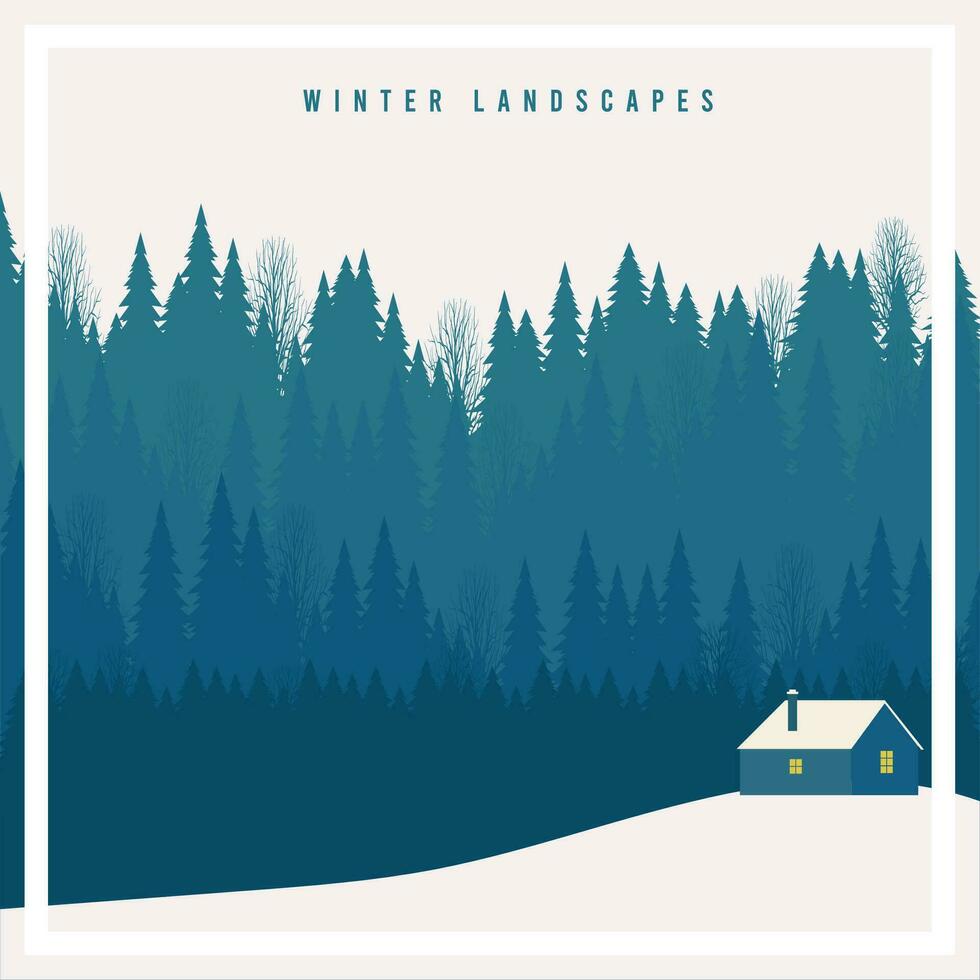 Colored flat winter seasonal landscape Vector illustration