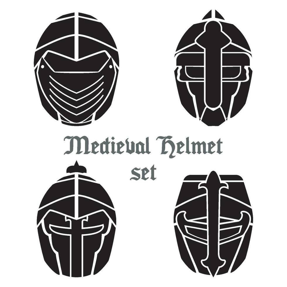 Set of medieval helmets icons Vector illustration