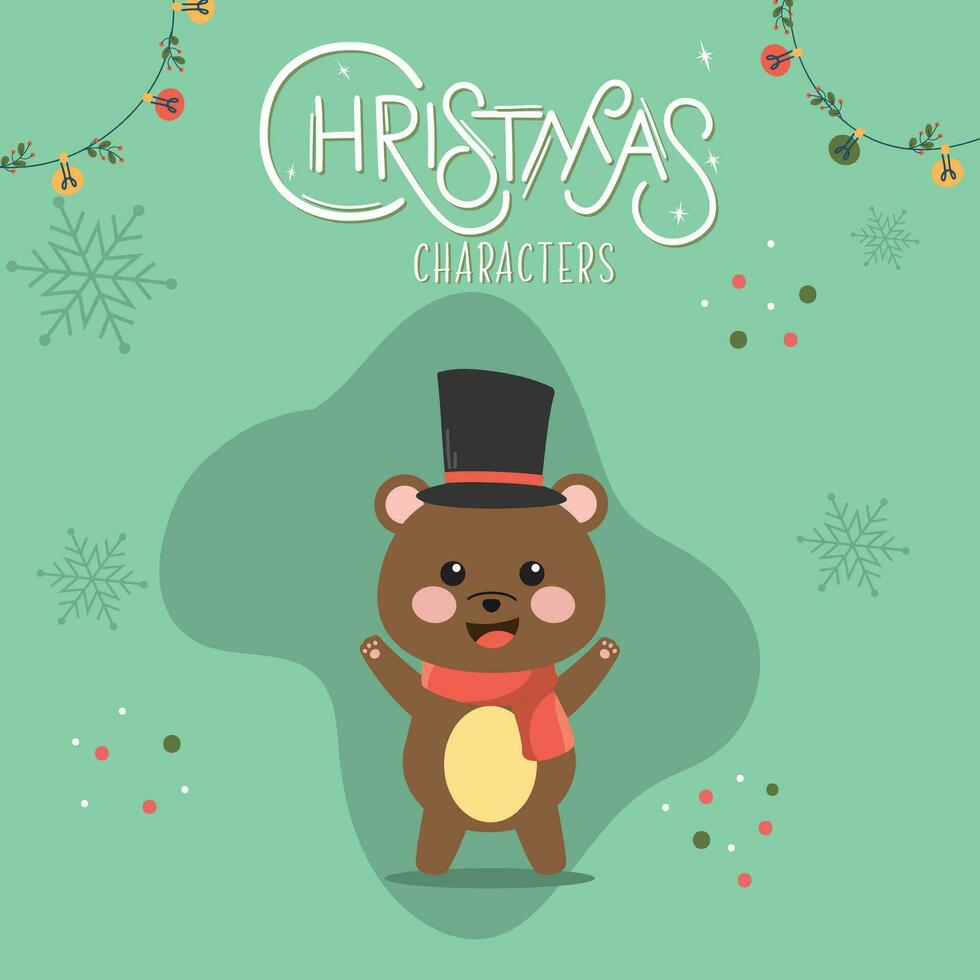 Bear cartoon kawaii Christmas characters Vector illustration