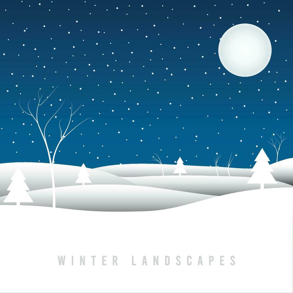 Colored flat winter seasonal landscape Vector illustration