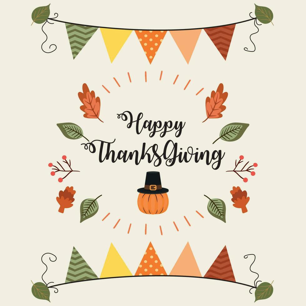 Happy thanksgiving lettering with birthday ornaments and pumpkin Vector illustration