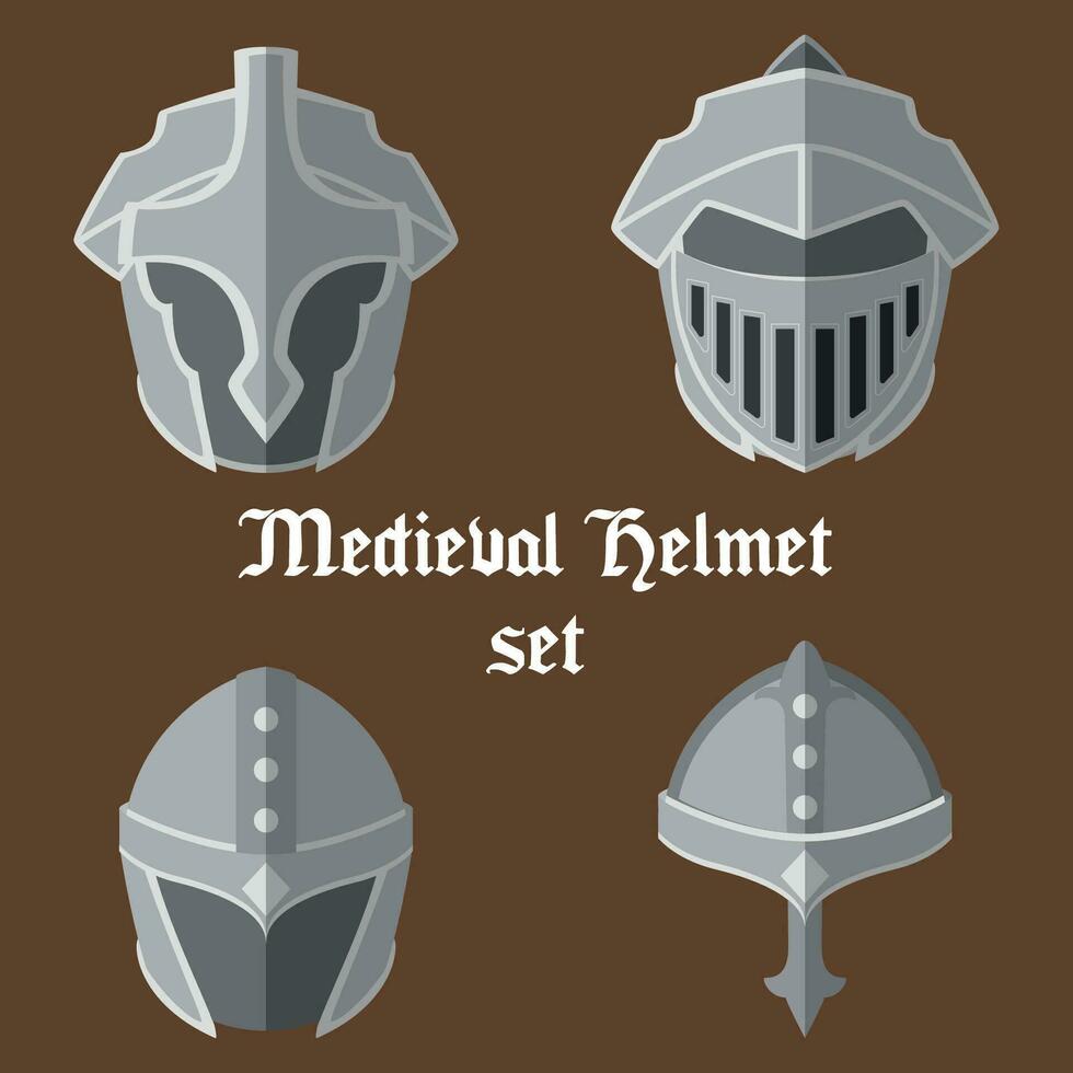 conjunto de medieval cascos íconos vector ilustración