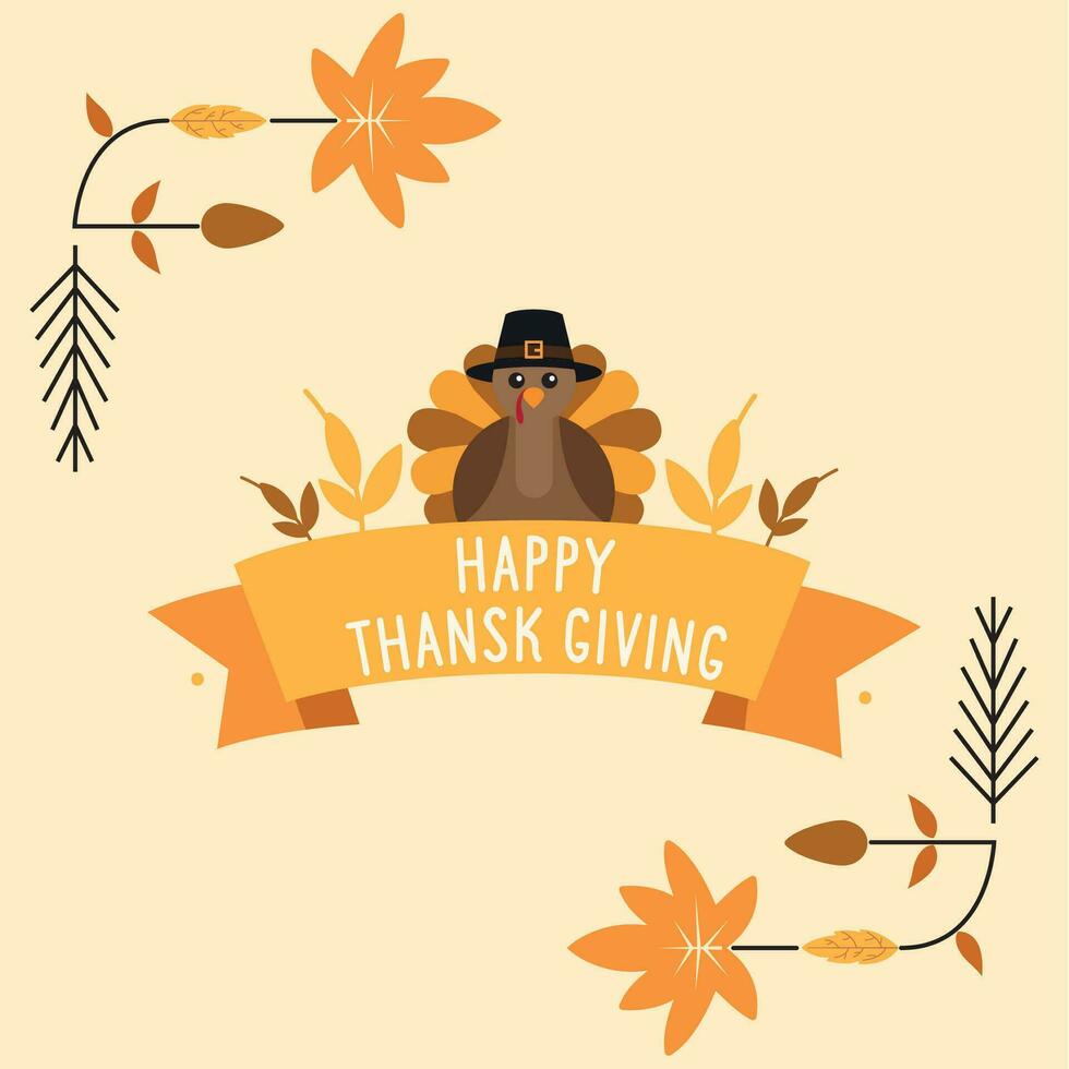 Colored thanksgiving day lettering with turkey avatar Vector illustration