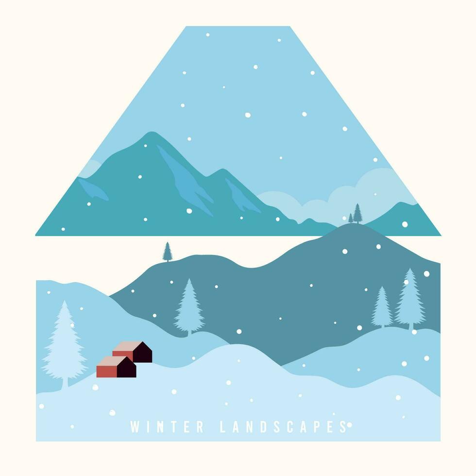 Colored flat winter seasonal landscape Vector illustration