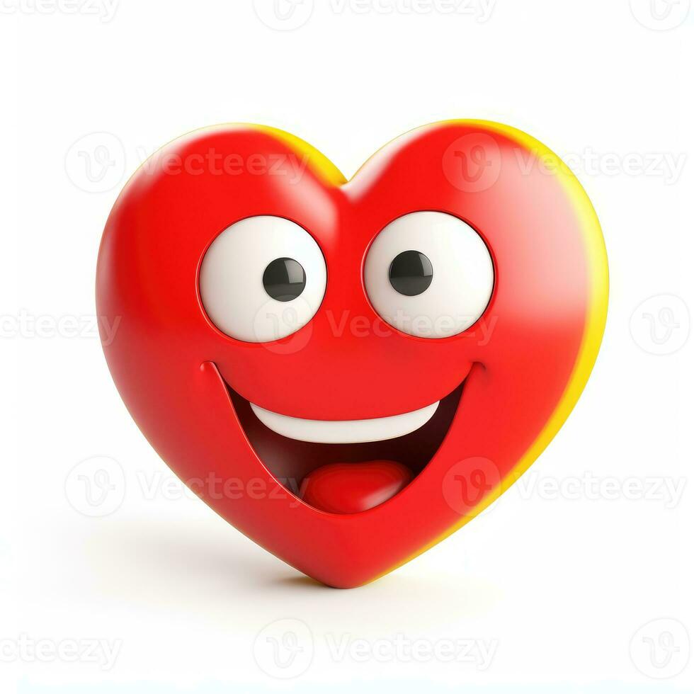 AI generated Cartoon style red heart emoji isolated white background photo