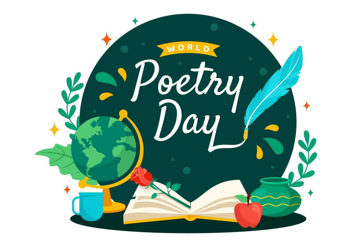 World Poetry Day Vector Illustration on March 21 with a Quill, Ink, Paper, Typewriter and Book to Writing in Literature Flat Cartoon Background