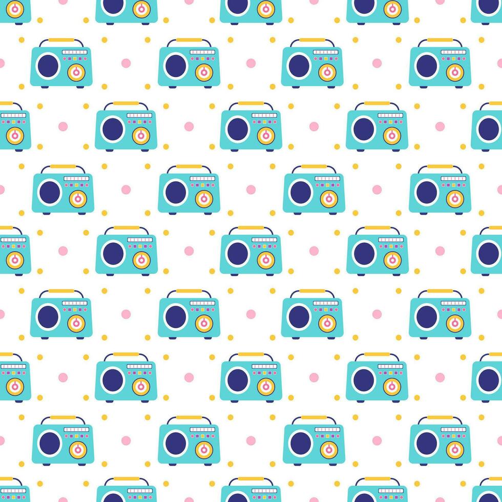 Radio Seamless Pattern Illustration Design with Player for Record and Listening to Music in Flat Cartoon Template vector