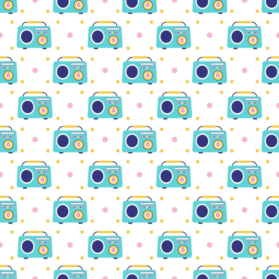 Radio Seamless Pattern Illustration Design with Player for Record and Listening to Music in Flat Cartoon Template vector