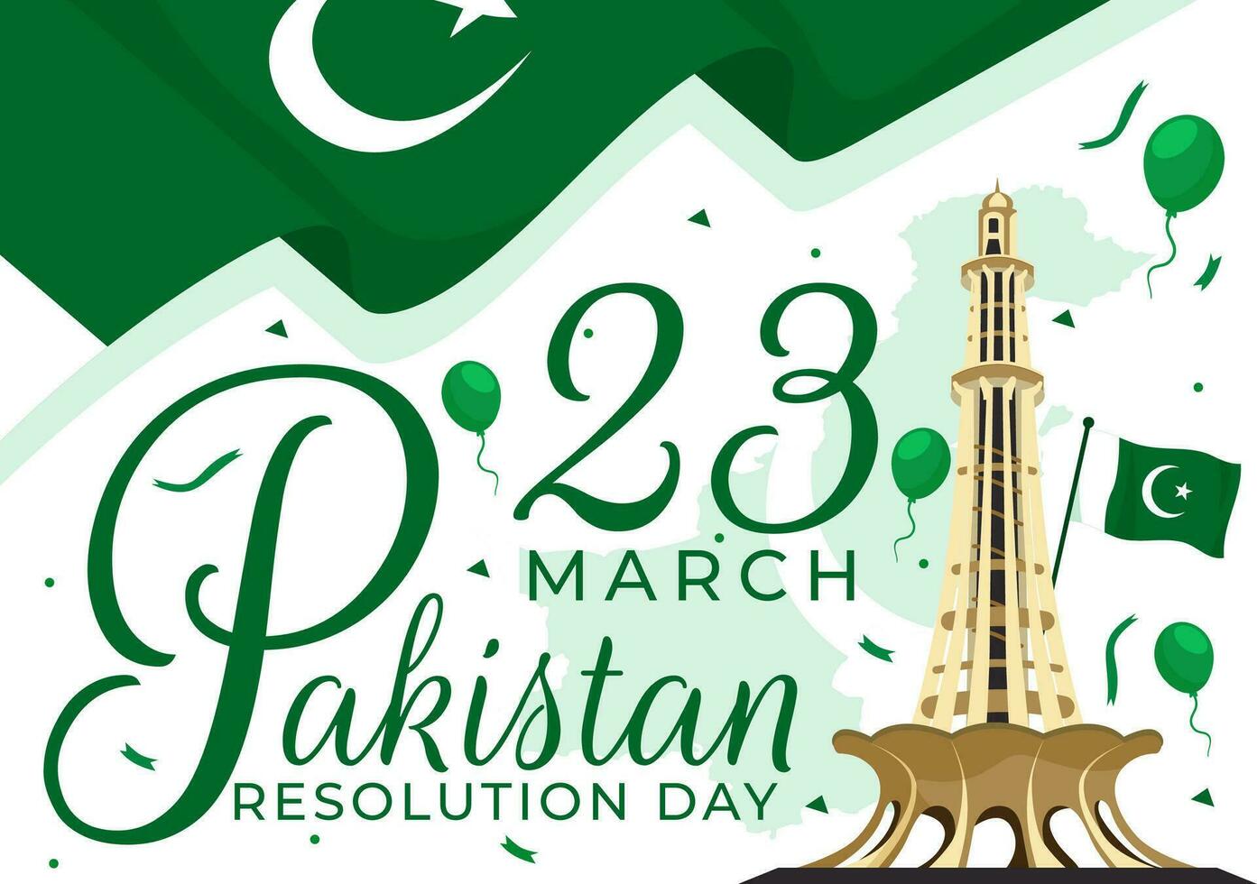 Happy Pakistan Resolution Day Vector Illustration on 23 March with Waving Flag and Landmarks in National Holiday Flat Cartoon Background Design