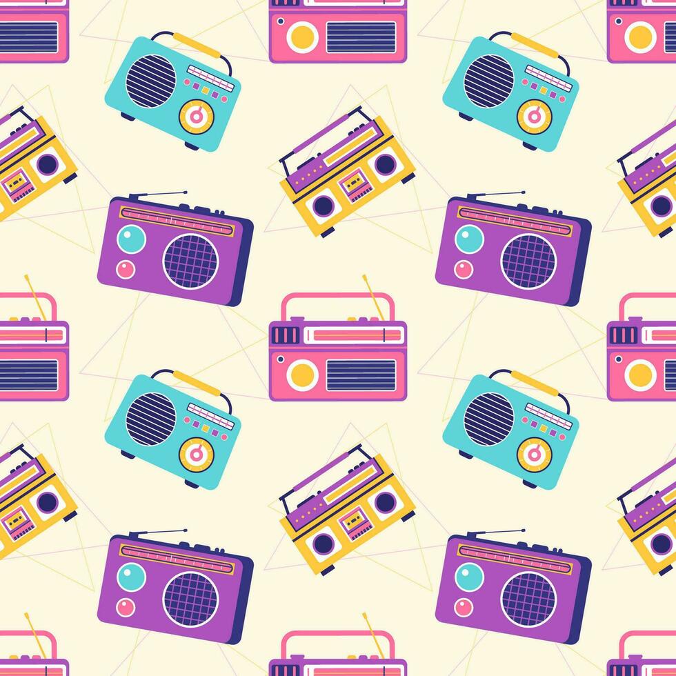Radio Seamless Pattern Illustration Design with Player for Record and Listening to Music in Flat Cartoon Template vector
