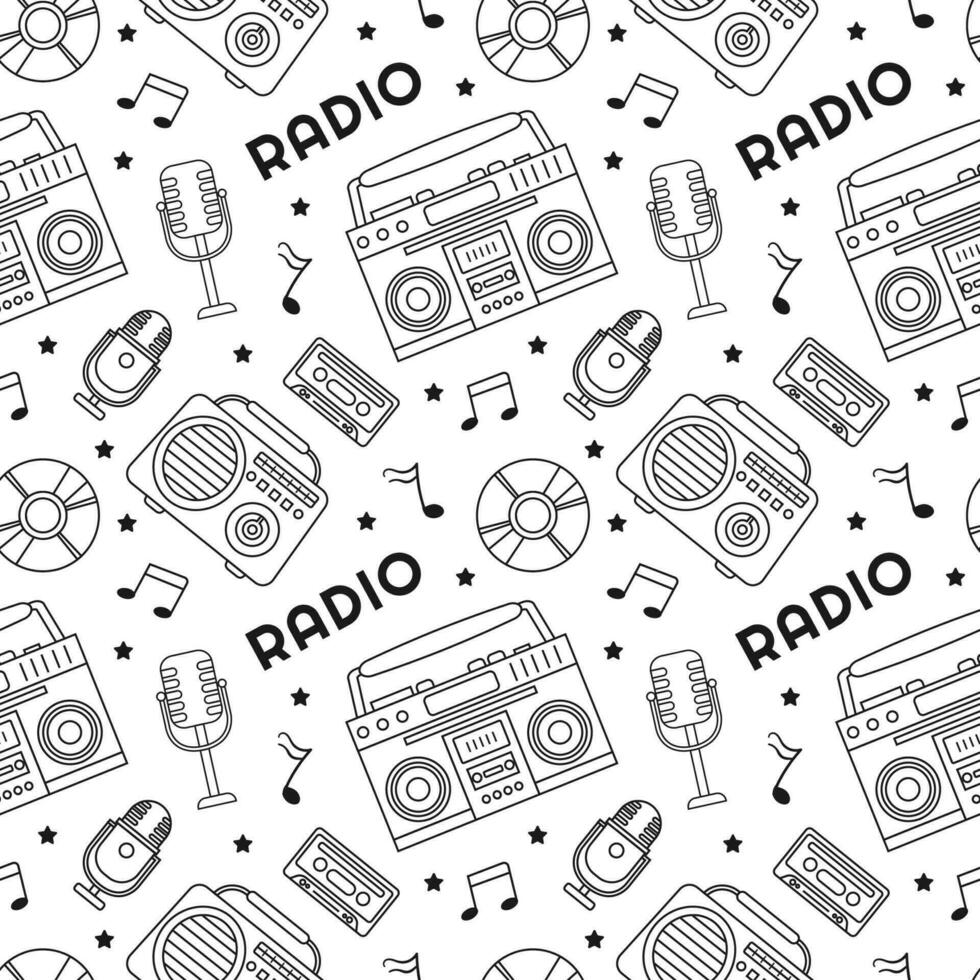 Radio Seamless Pattern Illustration Design with Player for Record and Listening to Music in Flat Cartoon Template vector