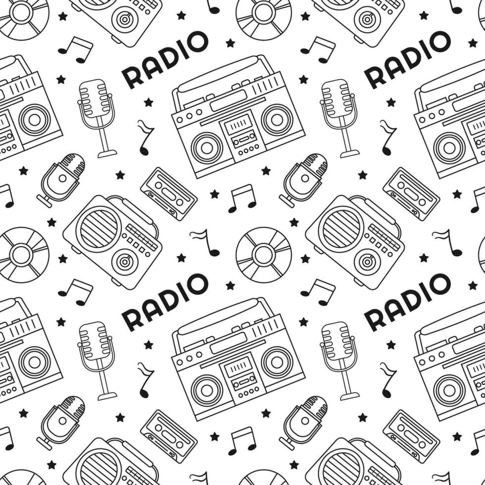 radio sin costura modelo ilustración diseño con jugador para grabar y escuchando a música en plano dibujos animados modelo vector