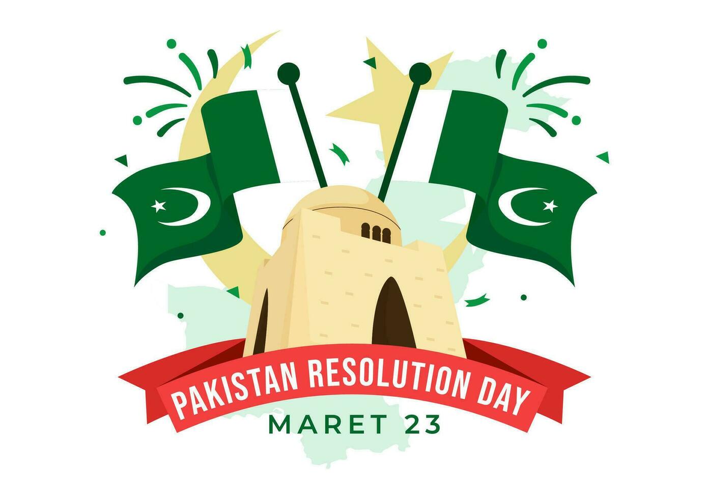 Happy Pakistan Resolution Day Vector Illustration on 23 March with Waving Flag and Landmarks in National Holiday Flat Cartoon Background Design