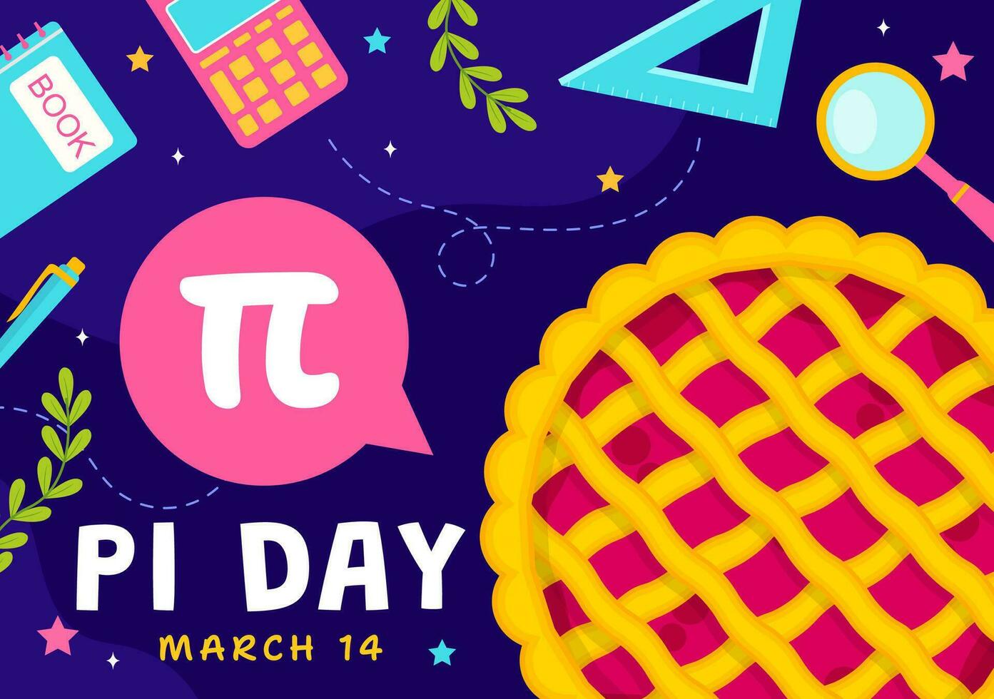 Happy Pi Day Vector Illustration with on 14v March Mathematical Constants, Greek Letters or Baked Sweet Pie in Holiday Flat Cartoon Background