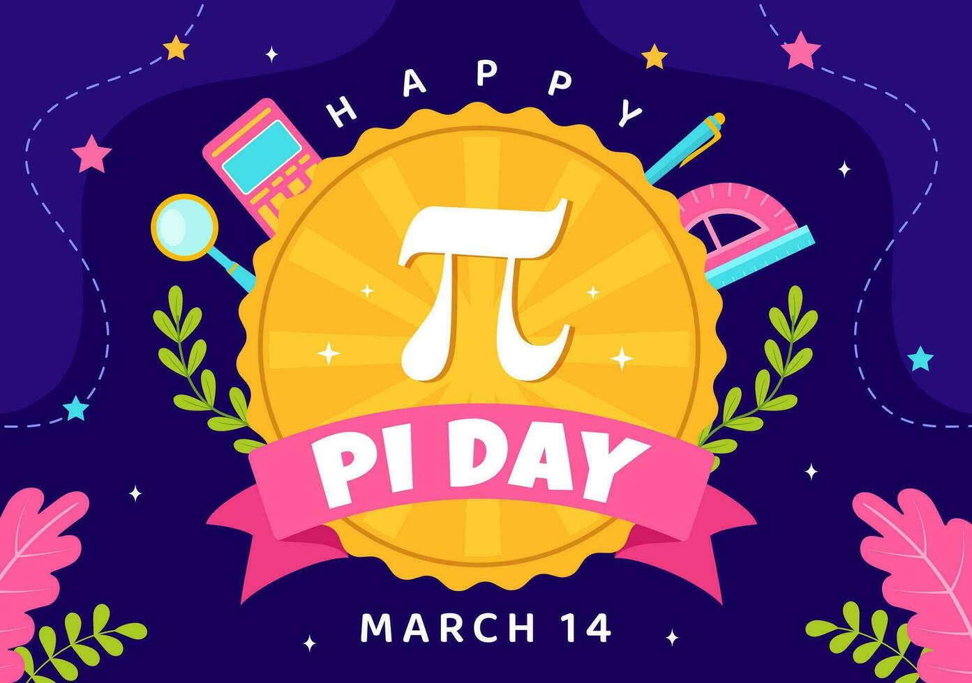 Happy Pi Day Vector Illustration with on 14v March Mathematical Constants, Greek Letters or Baked Sweet Pie in Holiday Flat Cartoon Background