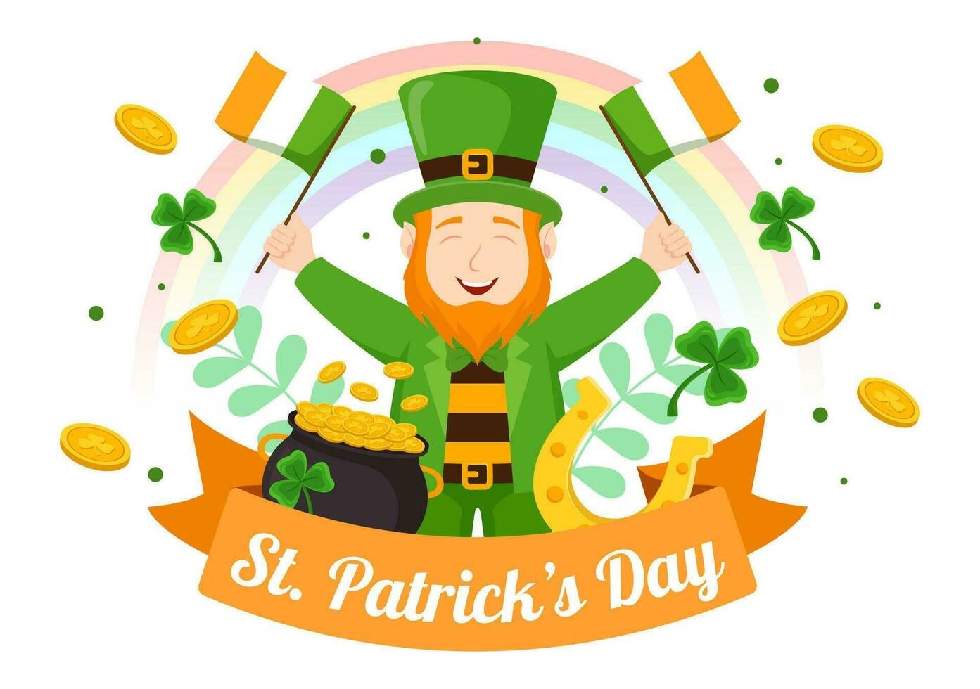 Happy St Patrick's Day Vector Illustration on 17 March with Golden Coins, Green Hat, Beer Pub and Shamrock in Flat Cartoon Background Design