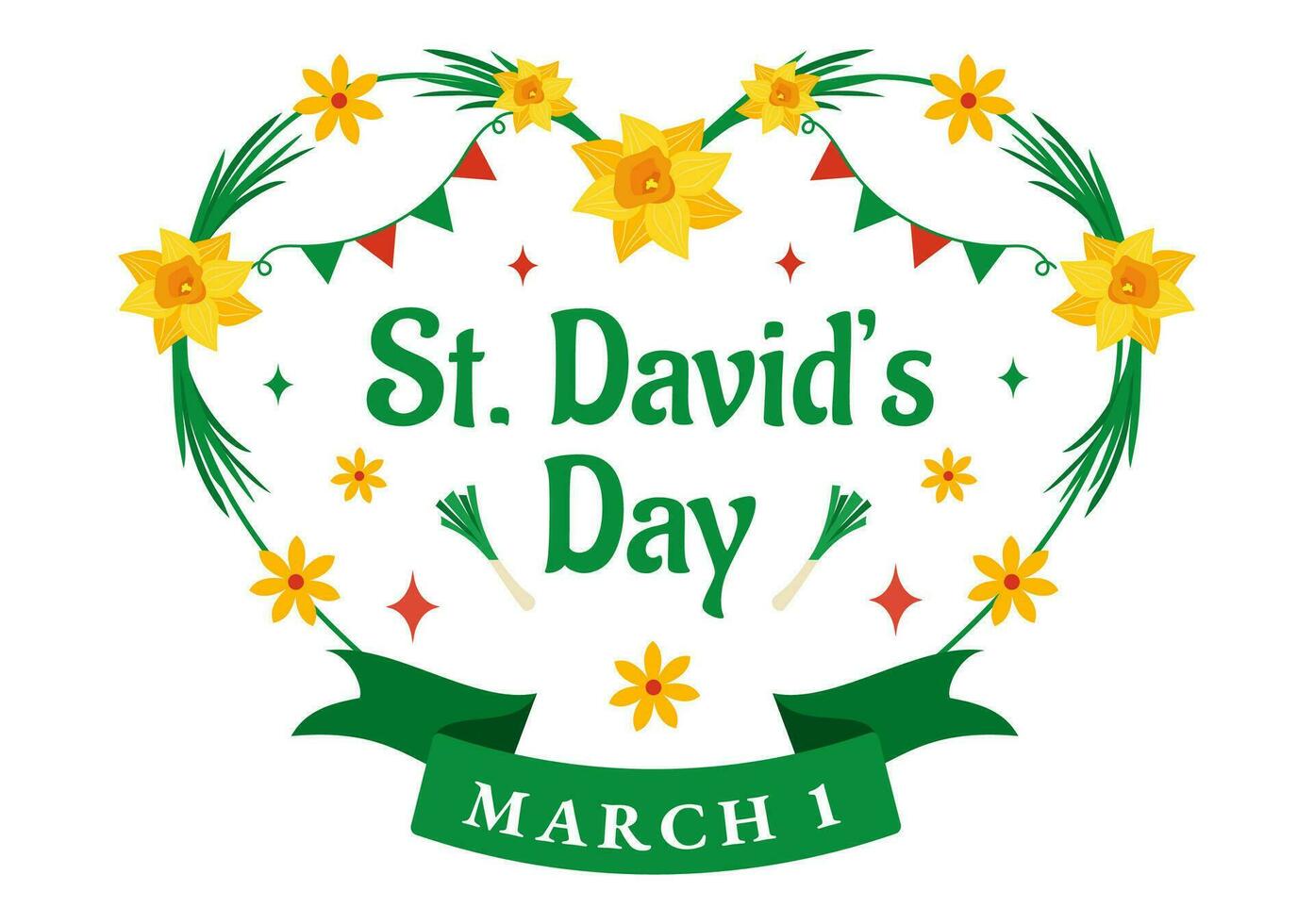 Happy St David's Day Vector Illustration on March 1 with Welsh Dragons and Yellow Daffodils in Celebration Holiday Flat Cartoon Background Design