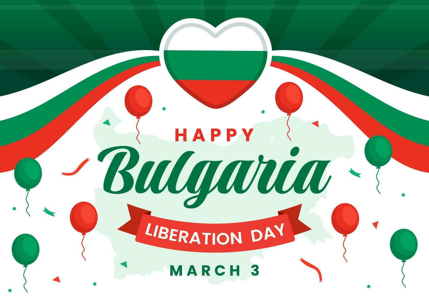 contento Bulgaria liberación día vector ilustración en marzo 3 con búlgaro bandera y cinta en nacional fiesta plano dibujos animados antecedentes diseño