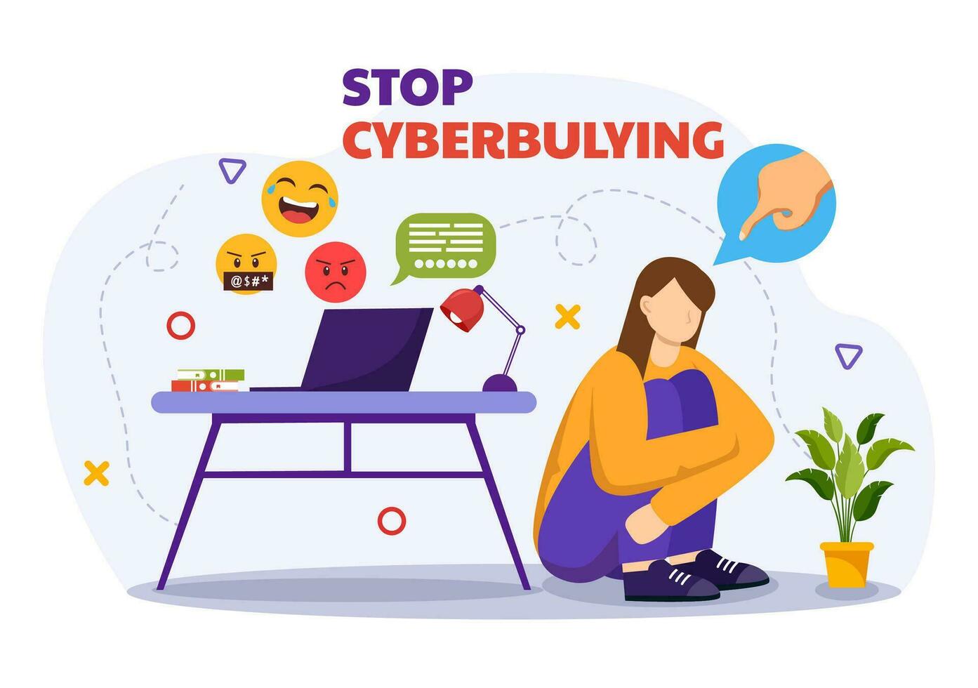 Stop Cyberbullying Vector Illustration of Haters Online with Bullying Internet, Trolling and Hate Speech in Flat Cartoon Background Design