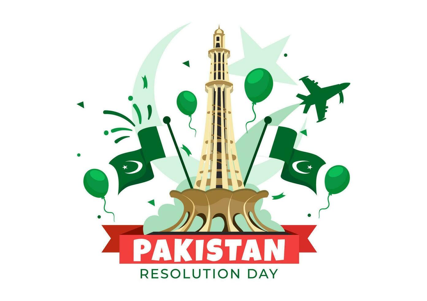 Happy Pakistan Resolution Day Vector Illustration on 23 March with Waving Flag and Landmarks in National Holiday Flat Cartoon Background Design