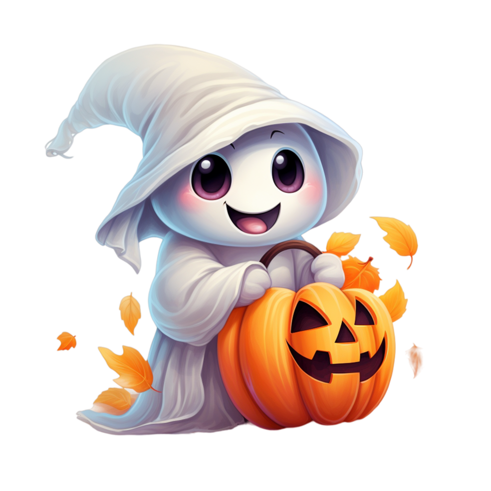 AI generated Happy Halloween Ghost Cute Ghost with Pumpkin Spooky Season Halloween Boo Cartoon png