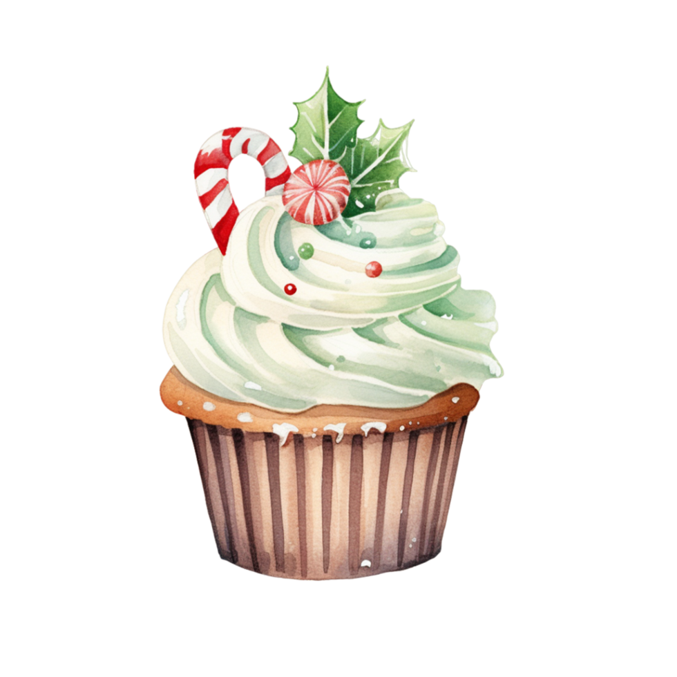 AI generated Christmas Cupcake Watercolor png