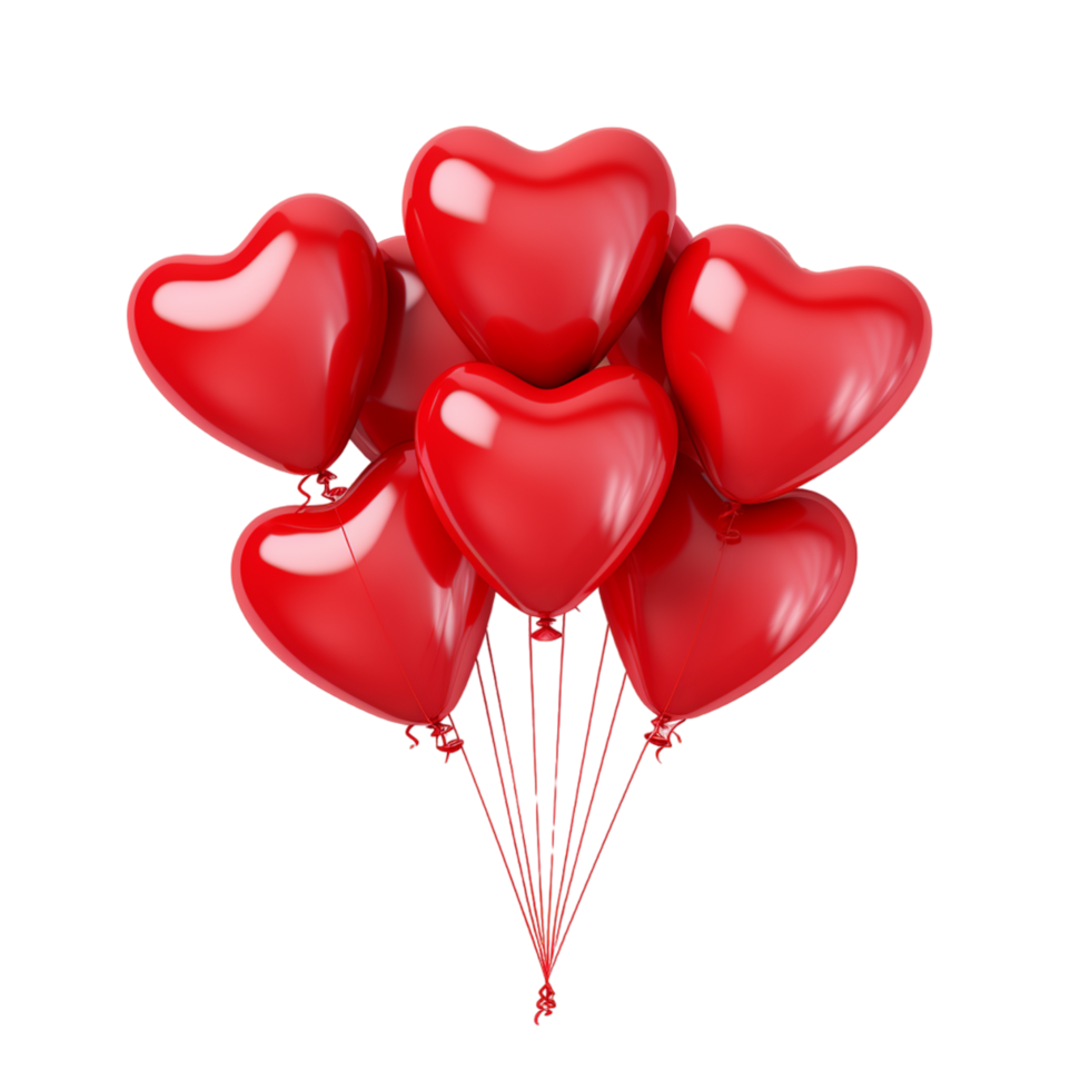 AI generated Red heart shaped balloons floating in the sky png