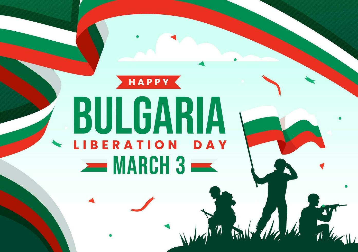 contento Bulgaria liberación día vector ilustración en marzo 3 con búlgaro bandera y cinta en nacional fiesta plano dibujos animados antecedentes diseño