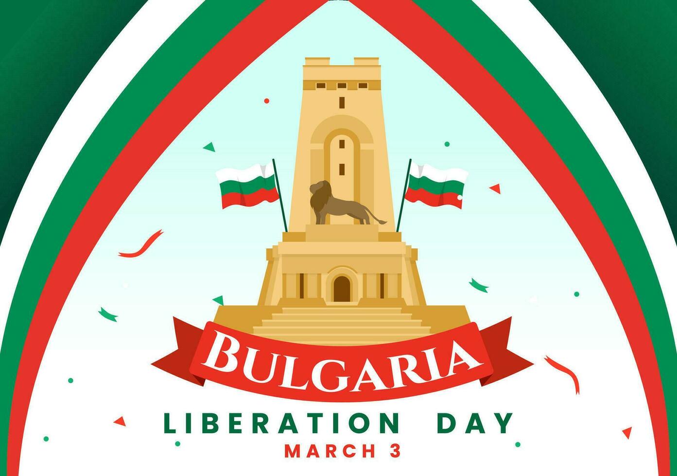 Happy Bulgaria Liberation Day Vector Illustration on March 3 with Bulgarian Flag and Ribbon in National Holiday Flat Cartoon Background Design