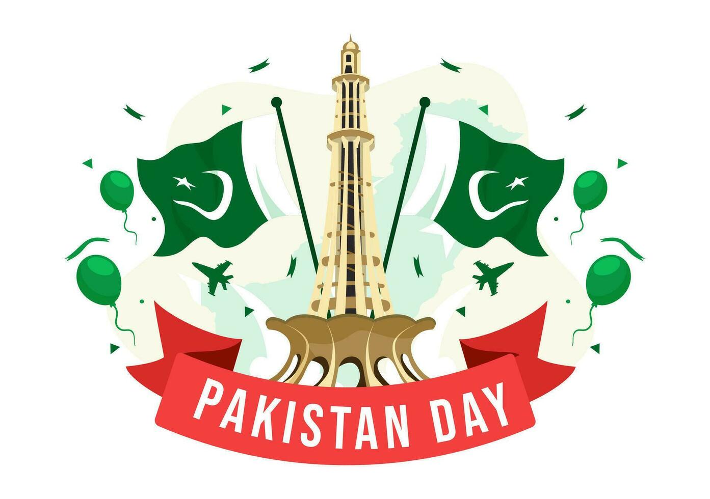 Happy Pakistan Resolution Day Vector Illustration on 23 March with Waving Flag and Landmarks in National Holiday Flat Cartoon Background Design