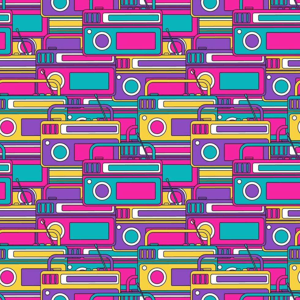 Radio Seamless Pattern Illustration Design with Player for Record and Listening to Music in Flat Cartoon Template vector