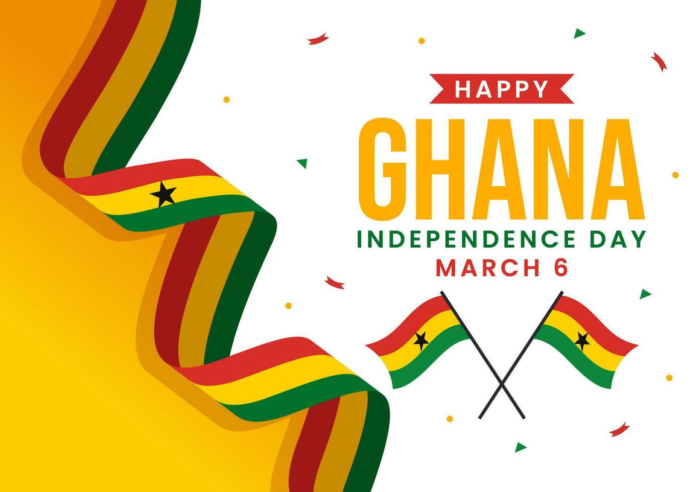 Ghana Independence Day Celebration Vector Illustration on March 6th with Waving Flag in National Holiday Flat Cartoon Background Design