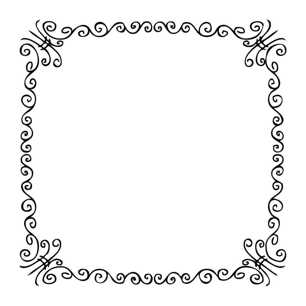 Empty doodle square frame. Perfect for sticker, postcard, poster. Hand drawn vector illustration for decor and design.