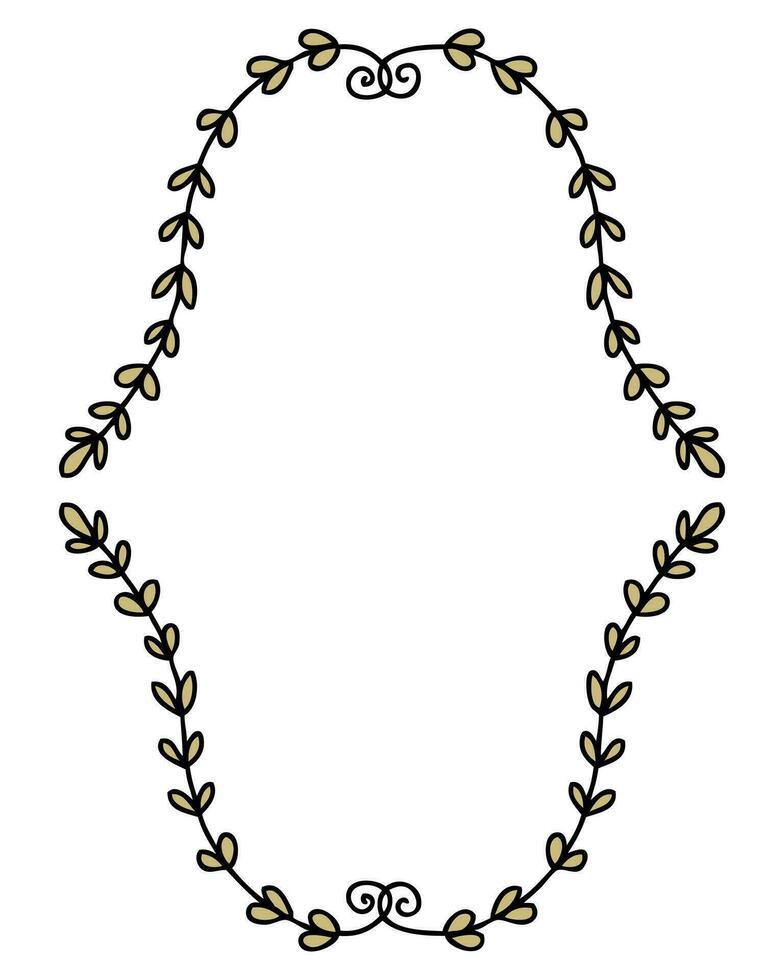 Simple vertical empty frame with doodle branches and leaves. Perfect for sticker, card, poster. Hand drawn isolated vector illustration.